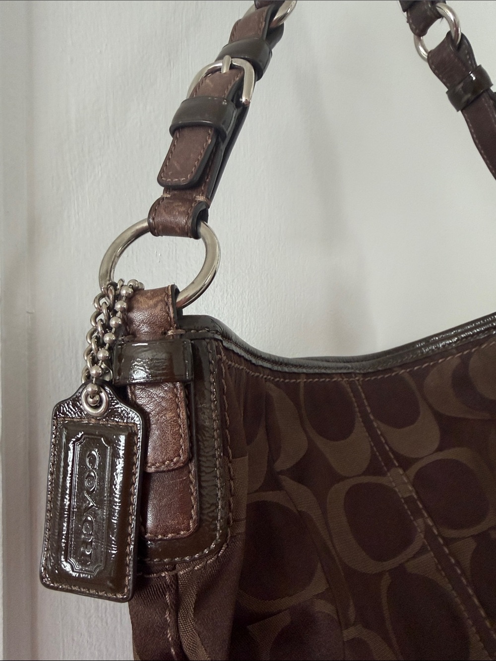 Coach Dark Brown Signature Hobo Bag with Charm - Picture 3 of 5